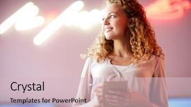  Presentation with curly hair - Audience pleasing slide deck consisting of purpose writing - smiling purposeful beautiful girl backdrop and a lemonade colored foreground