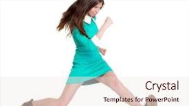  Presentation with running person - Amazing PPT layouts having purposeful girl in broad jump backdrop and a sky blue colored foreground