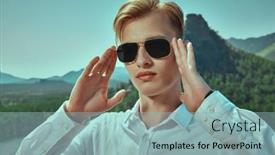  Presentation with young business man - Presentation theme having purposeful-young-man background and a light blue colored foreground