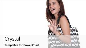  Presentation with goodbye - Slide deck with purse smiling and waving goodbye background and a white colored foreground