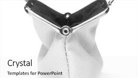  Presentation with poster on white wall above - Slide set having purses - white cash wallet isolated background and a white colored foreground