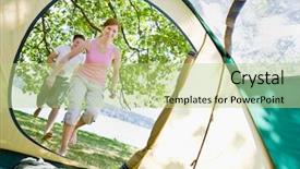  Presentation with tent - PPT theme having pursue - couple running to tent background and a mint green colored foreground