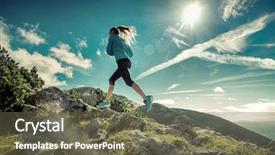 Presentation with running mountains - Beautiful PPT layouts featuring female running in mountains under sunlight backdrop and a tawny brown colored foreground