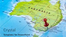  Presentation with australia - Colorful presentation theme enhanced with push-pin-pointing-to-canberra backdrop and a light blue colored foreground