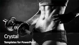  Presentation with brutal strong bodybuilder athletic fitness - Cool new PPT theme with push ups - brutal athletic woman pumping up backdrop and a dark gray colored foreground