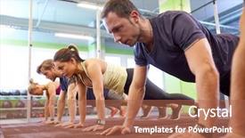  Presentation with group training - Presentation design consisting of push ups - fitness sport exercising training background and a coral colored foreground