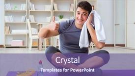  Presentation with one young man exercising handball - PPT layouts having push ups - young man exercising at home background and a violet colored foreground