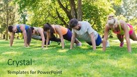  Presentation with healthy lifestyle - Colorful slide deck enhanced with push-ups at boot camp backdrop and a yellow colored foreground