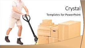  Presentation with worker - PPT layouts featuring pushing a fork pallet truck background and a white colored foreground