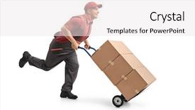  Presentation with healthy workplace full length side view - Audience pleasing PPT theme consisting of pushing a hand truck load backdrop and a white colored foreground