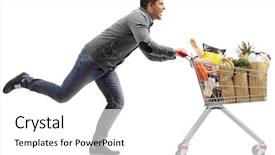  Presentation with groceries cart - PPT theme consisting of pushing a shopping cart background and a white colored foreground