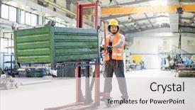  Presentation with heavy metal - Cool new slides with pushing hand truck with heavy backdrop and a light gray colored foreground