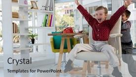  Presentation with executive business negotiation skills - Audience pleasing presentation design consisting of pushing his colleague on chair backdrop and a  colored foreground