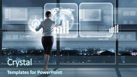  Presentation with media tv - PPT theme consisting of pushing icon on media screen background and a ocean colored foreground