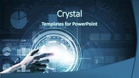  Presentation with touch screen technology - PPT theme with pushing icon on touch screen background and a  colored foreground