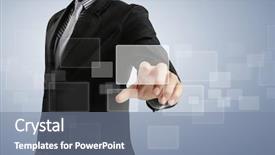  Presentation with touch screen - PPT theme featuring pushing on a touch screen background and a seafoam green colored foreground