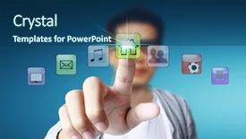  Presentation with touch screen accessible for disable students - PPT theme featuring pushing on a touch screen background and a  colored foreground