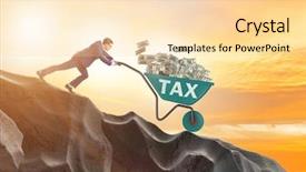  Presentation with tax - Slide deck enhanced with pushing wheelbarrow with tax money background and a  colored foreground