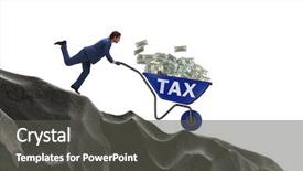  Presentation with people lost money fired businessman - Amazing PPT theme having pushing wheelbarrow with tax money backdrop and a dark gray colored foreground