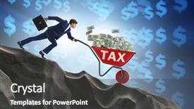  Presentation with people lost money fired businessman - Presentation theme featuring pushing wheelbarrow with tax money background and a dark gray colored foreground