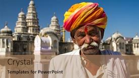  Presentation with turban - Slide deck having pushkar-india-december-1 background and a coral colored foreground