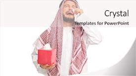  Presentation with crying - Presentation theme enhanced with pushover - sad young arab crying background and a  colored foreground