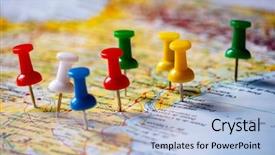  Presentation with destination - PPT layouts enhanced with pushpin - travel destination points close up background and a light blue colored foreground