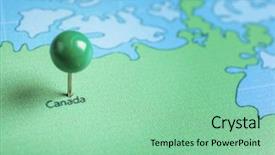  Presentation with canada map - Cool new slide deck with pushpins - canada pinned on map closeup backdrop and a mint green colored foreground