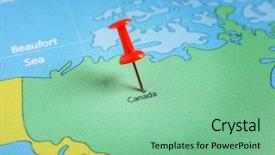  Presentation with canada map - PPT theme enhanced with pushpins - canada pinned on map closeup background and a seafoam green colored foreground