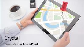  Presentation with man relaxing on massage table - Beautiful presentation theme featuring pushpins - man using tablet pc backdrop and a light gray colored foreground