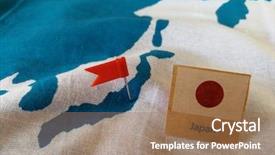  Presentation with japan flag - Slides with pushpins - pin and flag on japan background and a coral colored foreground