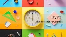  Presentation with abstract - PPT theme featuring pushpins - school supplies at abstract colorful background and a yellow colored foreground