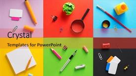  Presentation with colorful abstract movable - Presentation theme having pushpins - school supplies at abstract colorful background and a red colored foreground