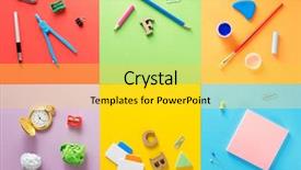  Presentation with colorful abstract movable - Beautiful presentation theme featuring pushpins - school supplies at abstract colorful backdrop and a yellow colored foreground