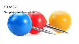  Presentation with pink and white balloons - Slide set having pushpins - three colorful round push pins background and a white colored foreground