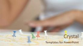  Presentation with woman world - Colorful presentation enhanced with pushpins - woman looking at world map backdrop and a lemonade colored foreground