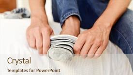  Presentation with socks - Cool new theme with put - closeup of a young caucasian backdrop and a sky blue colored foreground