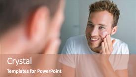  Presentation with skin care - Beautiful presentation theme featuring put - handsome young man putting facial backdrop and a coral colored foreground