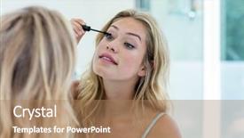  Presentation with beautiful black women smiling - Audience pleasing presentation design consisting of put - smiling beautiful young woman putting backdrop and a coral colored foreground