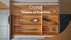  Presentation with cutlery - PPT theme having puting-one-piece-of-types background and a coral colored foreground