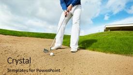  Presentation with oktoberfest bavarian white and blue - Presentation theme with putter - active man in white pants background and a coral colored foreground