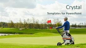  Presentation with weekend - Cool new presentation design with putter - aged golf player with sportive backdrop and a sky blue colored foreground