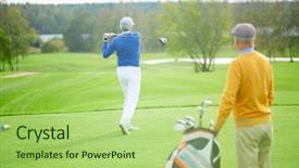  Presentation with golf - Audience pleasing presentation theme consisting of putter - aged man hit golf ball backdrop and a mint green colored foreground