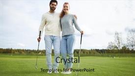  Presentation with golf player playing - Slide set enhanced with putter - happy young successful golf players background and a gold colored foreground