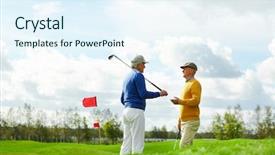  Presentation with play area - Beautiful presentation theme featuring putter - two active friendly men backdrop and a sky blue colored foreground