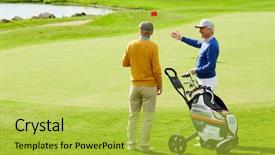  Presentation with physical activity seniors active senior - Presentation theme consisting of putter - two active senior man discussing background and a yellow colored foreground