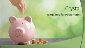  Presentation with piggy bank - Presentation theme featuring putting coin into piggy bank background and a soft green colored foreground