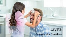  Presentation with angel - Audience pleasing presentation theme consisting of putting crown on father head backdrop and a light blue colored foreground