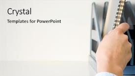  Presentation with mystery person - Slides with putting data work - person taking notebook background and a sky blue colored foreground