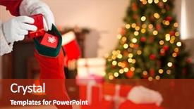  Presentation with christmas stocking - Beautiful presentation theme featuring putting gift boxes in christmas backdrop and a crimson colored foreground